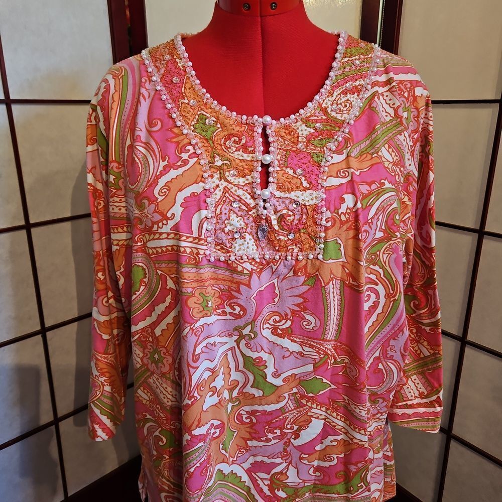 Soft Surroundings Pastel Bejeweled Top - Picture 2 of 7